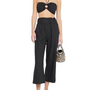 Kourt Willow 2 Pc High Waist Linen Blend Black Pants Top Summer Vacation  Sz L